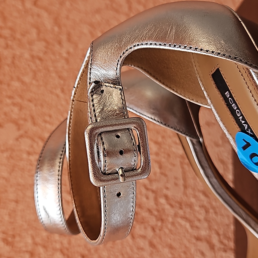 BCBGmaxazria Lucy Leather Heeled Stiletto Sandals In Silver Size 10 - Picture 13 of 15